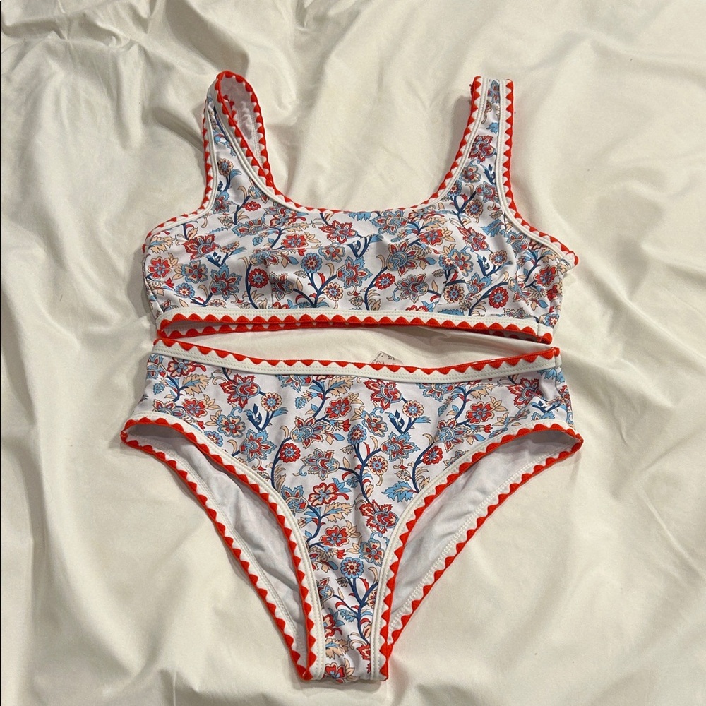 SHEIN Floral Bikini Set with Red Trim